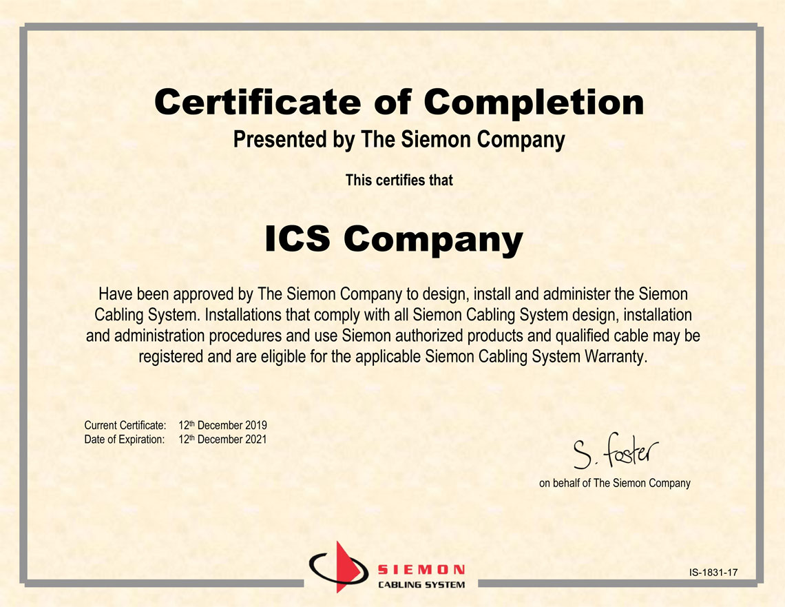Группа ICS подтвердила статус Siemon CI